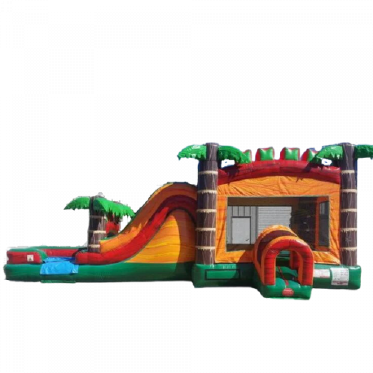 Jungle Orange Bounce House With A DRY Slide