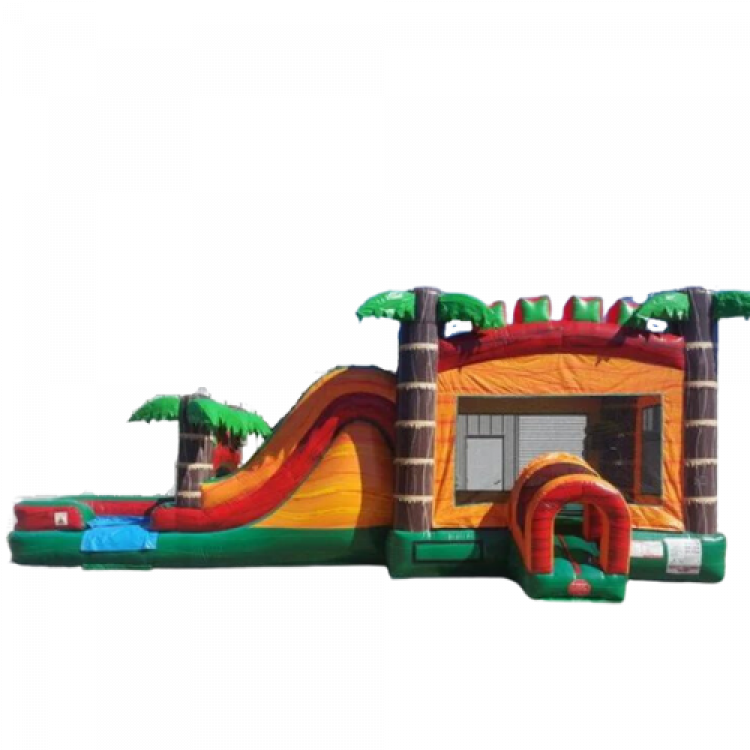 Jungle Orange Bounce House With A WET Slide (Water Slide)